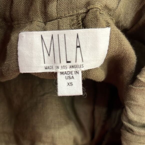 Mila Olive Green linen pull on pants size XS NWOT - Picture 11 of 13